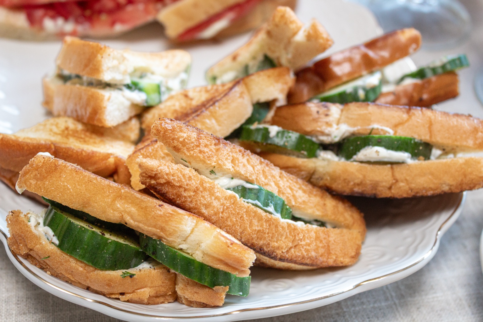 Dill Cucumber Sandwiches on Lightly Griddled White Bread